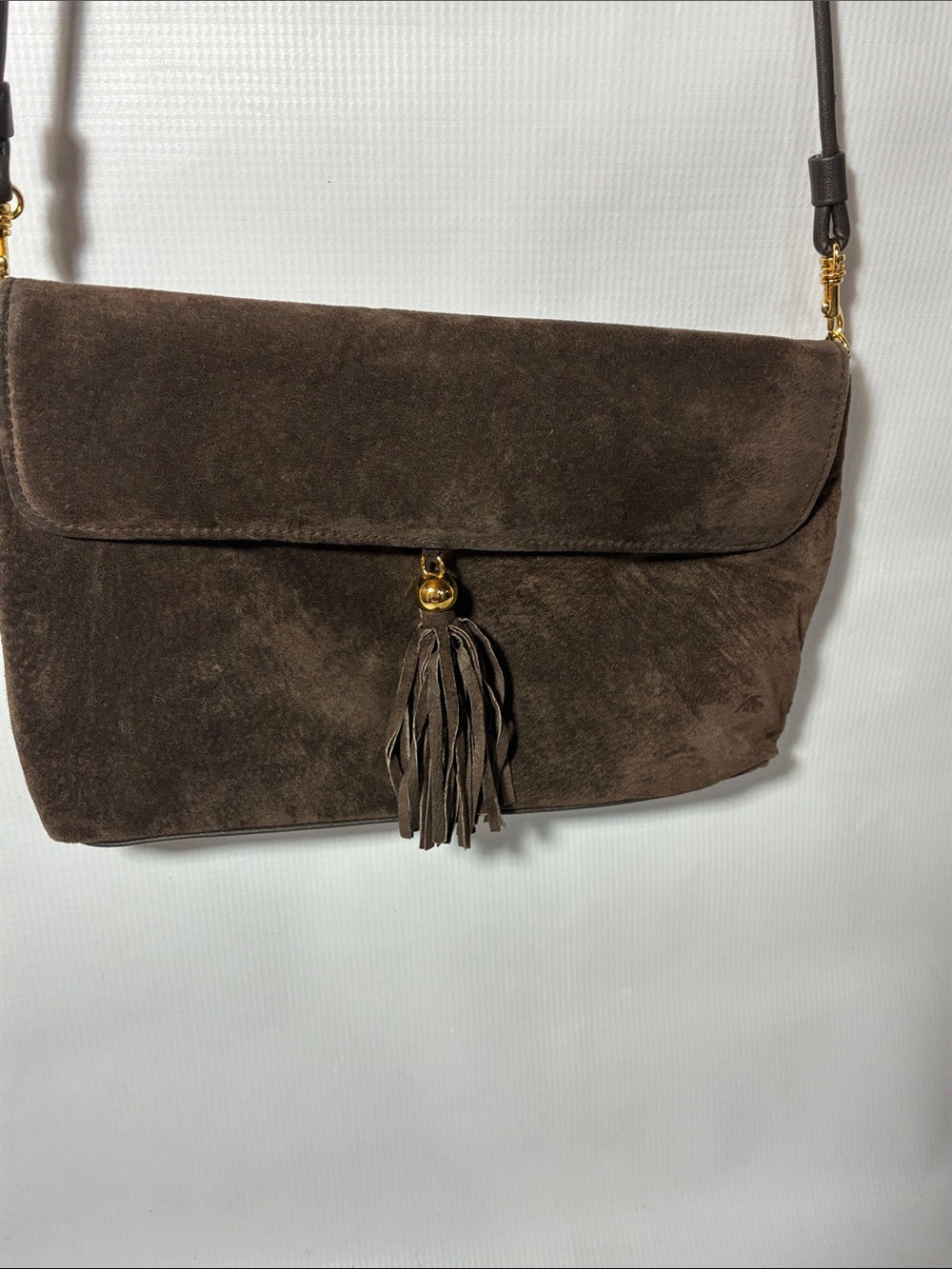 Vintage Laura Scott Women's Suede Tassel Crossbody Bag - Brown